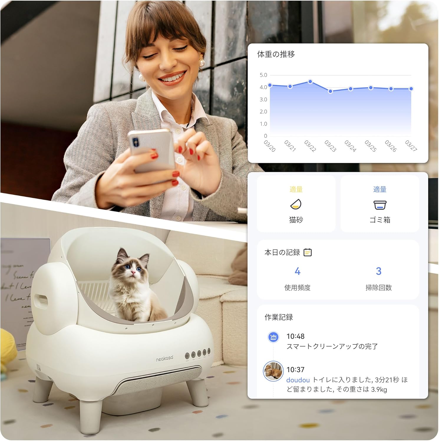 Neakasa 全自動猫トイレ 開放式広々設計 完全密封消臭 専用アプリ遠隔管理 Neakasa 全自動猫トイレ 開放式広々設計 完全密封消臭 専用